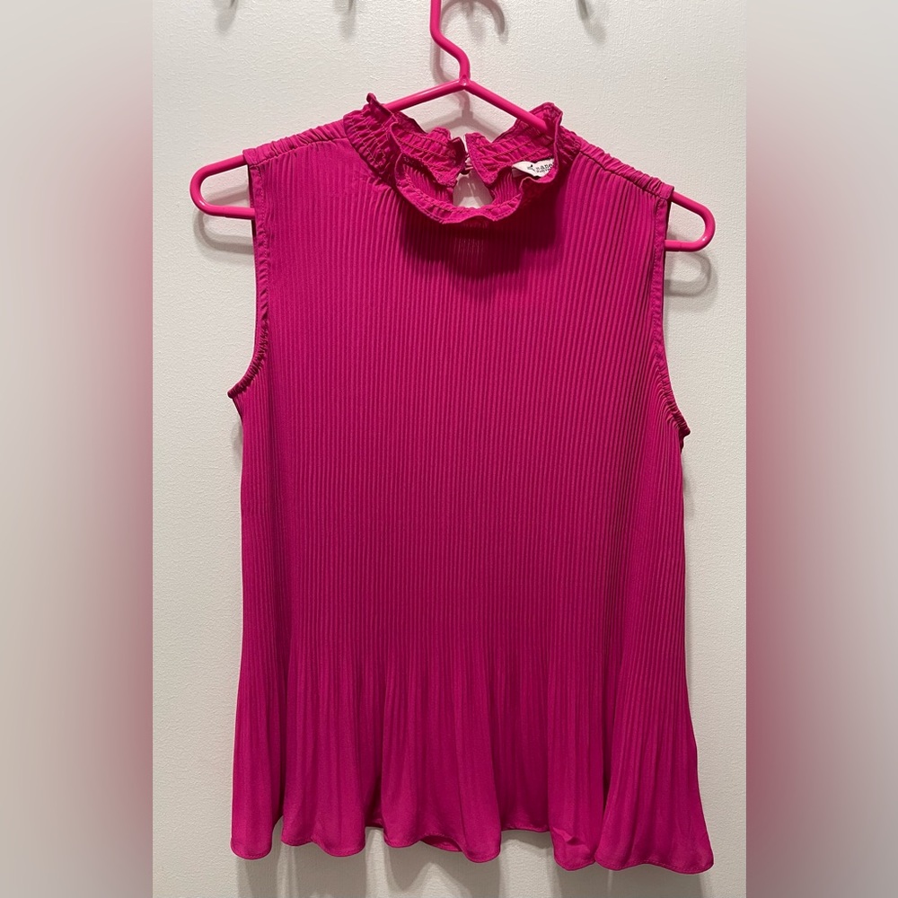 Nanette Lepore Pink Ruffled High Neck Blouse With Pleated Detail Size| Small